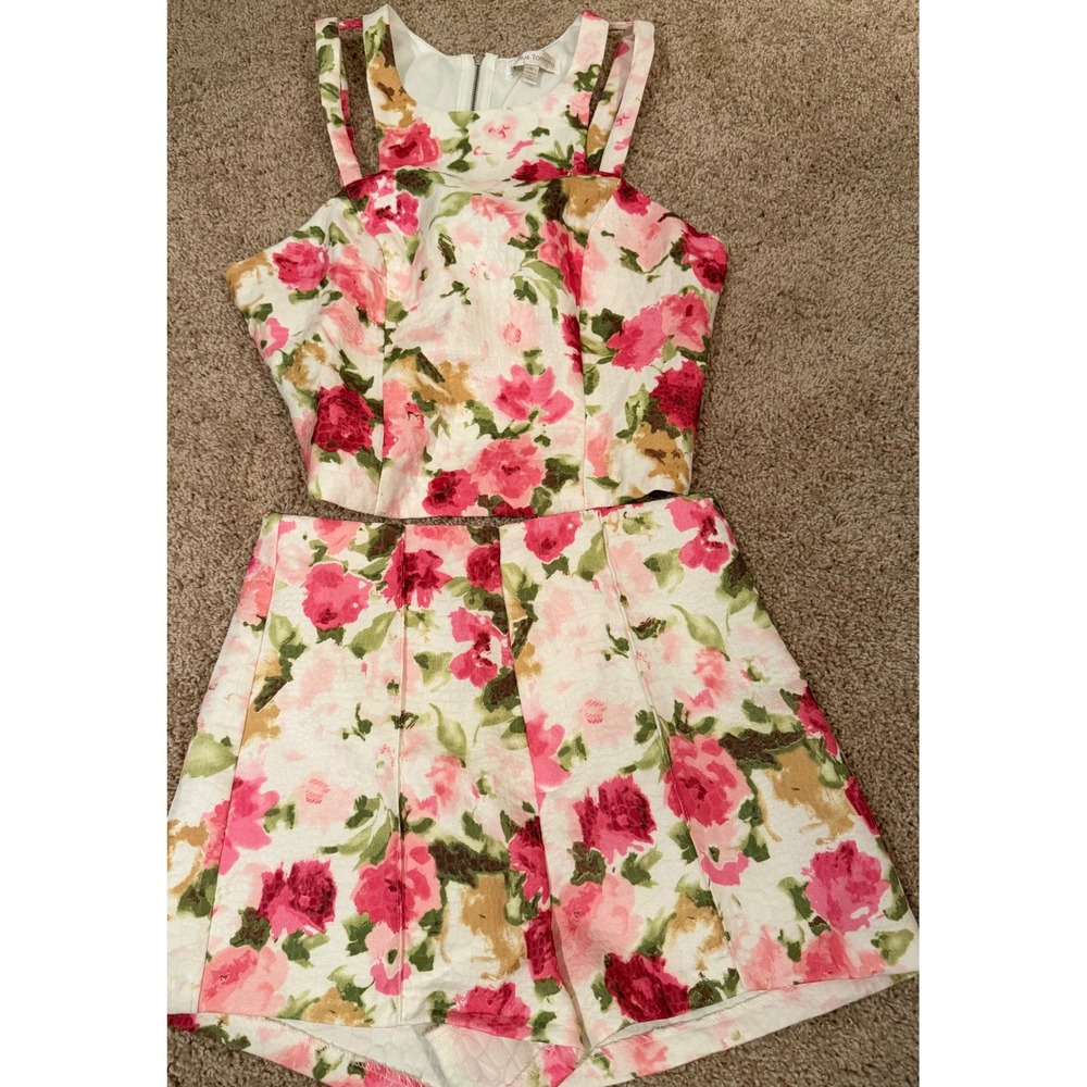 Jealous‎ Tomato Floral 2 Piece Set Crop Top Med High Waist Shorts small Pink